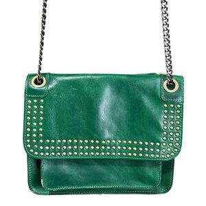 Patricia Nash Discovery Green Studded Merano Leather Shoulder Bag